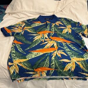 Chaps Men's Blue and Orange Tropical Polo Shirt